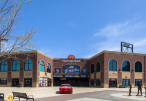 York, Pennsylvania, USA - April 24, 2013: A beautiful, sunny spring afternoon at WellSpan Stadium in York, Pennsylvania.